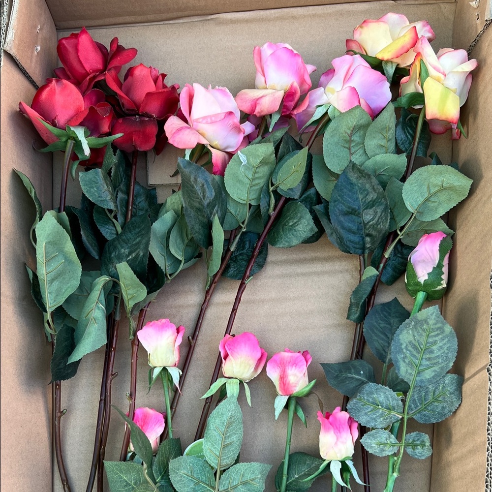 Hobby Lobby Faux Rose Bouquet spring decor. Red, Pink, and Yellow